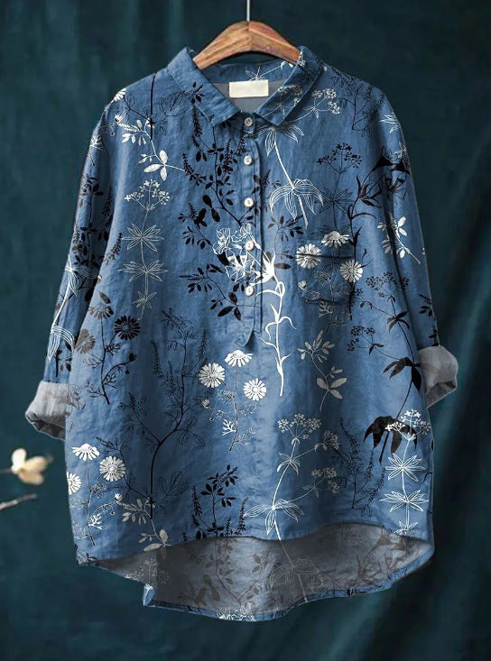 Women’s Elegant Floral Print Blouse with Classic Collar Print 9