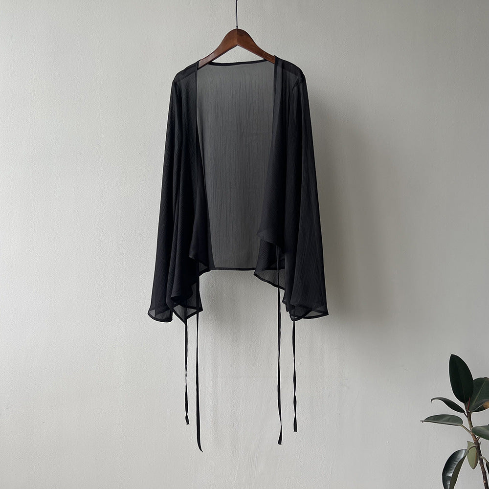 Women’s Lightweight Open Front Kimono Cardigan with Bell Sleeves