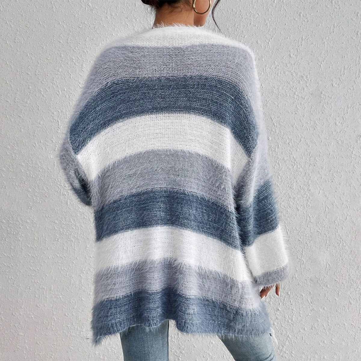 Women’s Oversized Striped Cardigan Sweater with Pockets