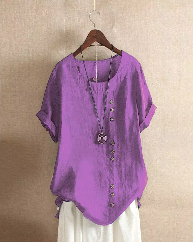 Women’s Casual Button Detail Blouse for Summer Styling Purple