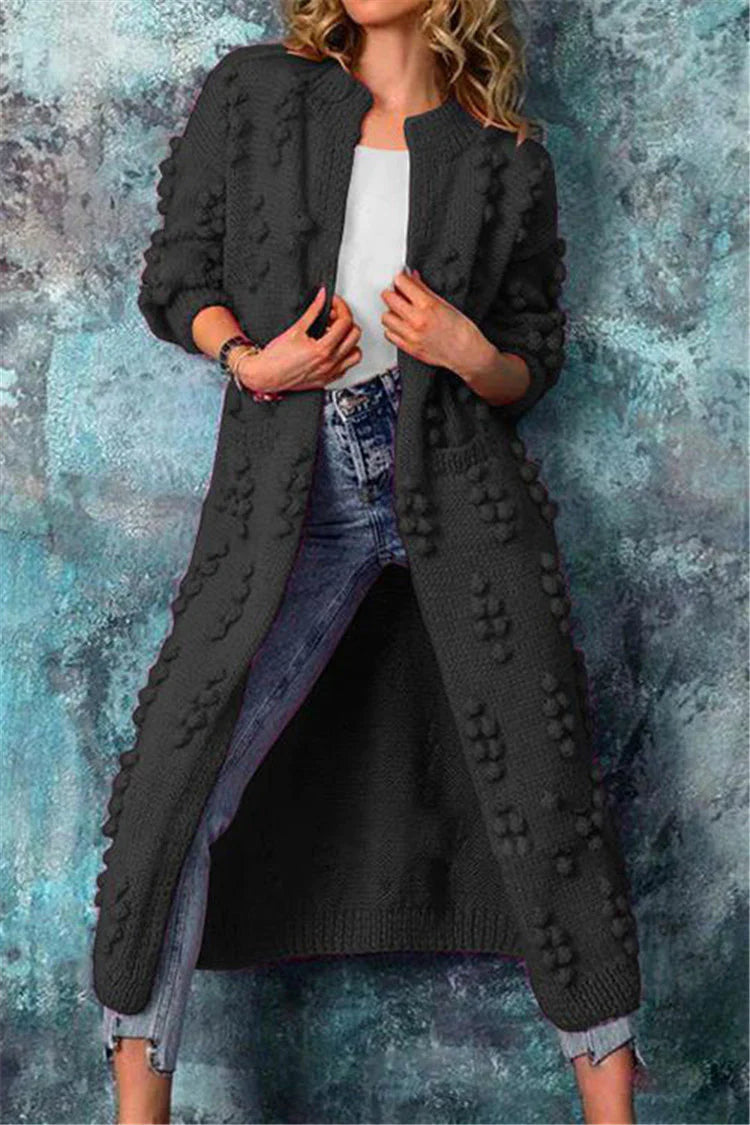 Women’s Cozy Long Textured Knit Open Cardigan Black