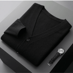 Men’s Classic V-Neck Cardigan with Button Front and Ribbed Knit Black