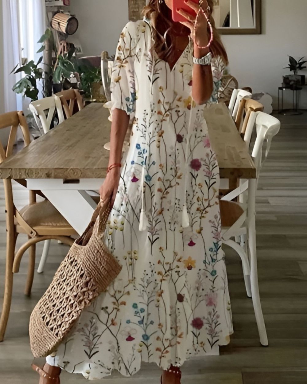 Women’s Flowy Boho Dress – Relaxed Summer Dress White 2