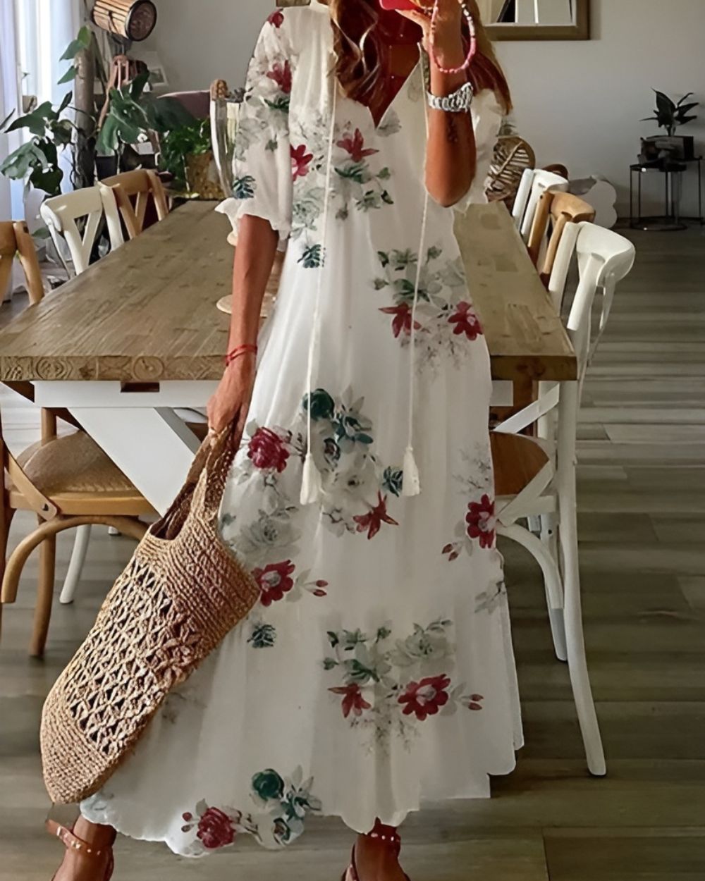 Women’s Flowy Boho Dress – Relaxed Summer Dress White 3