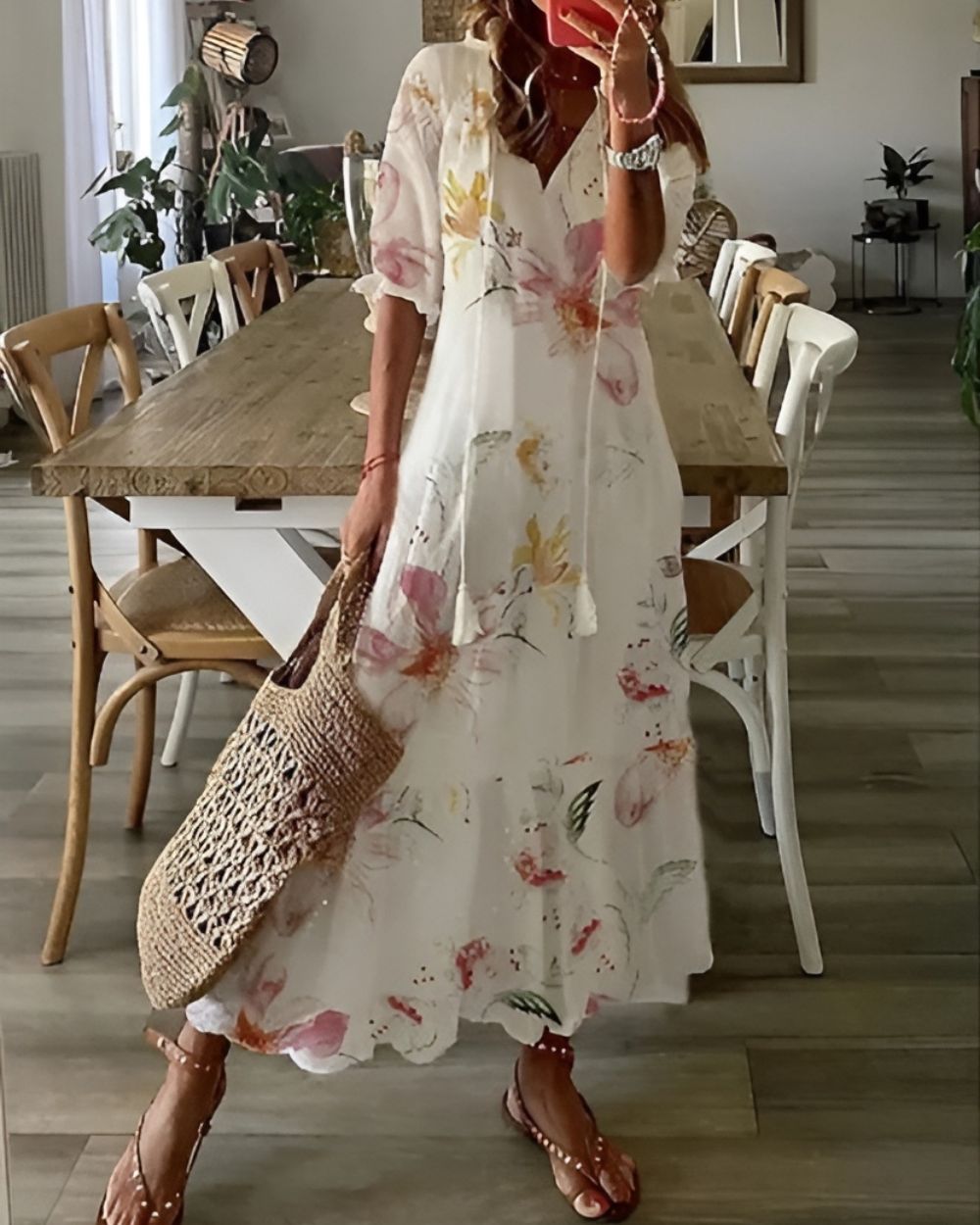 Women’s Flowy Boho Dress – Relaxed Summer Dress White 1