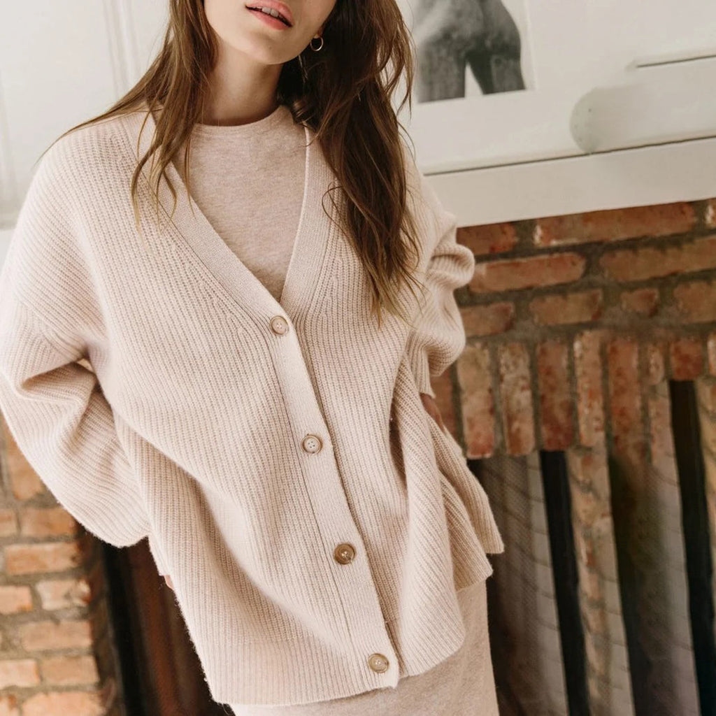 Women’s Classic Knit Button Cardigan for Everyday Layering Oatmeal