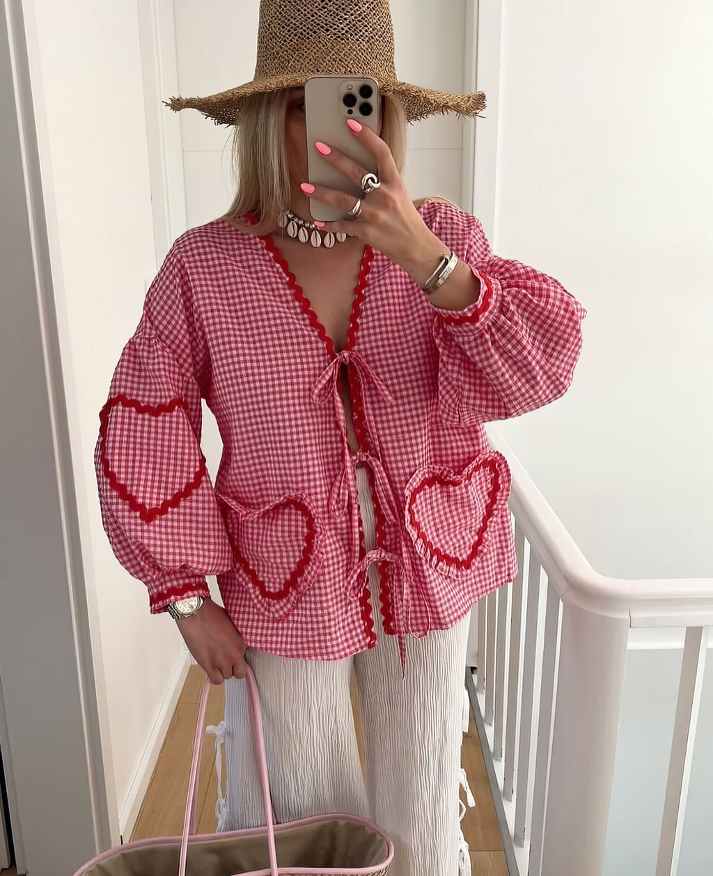 Women’s Romantic Heart Blouse with Ruffle Details Red