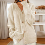 Women’s Cozy Cable Knit Button-Front Cardigan Beige