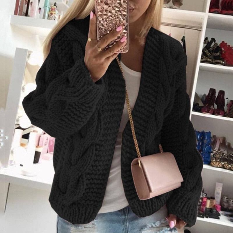 Women’s Oversized Open Chunky Knit Cardigan Black