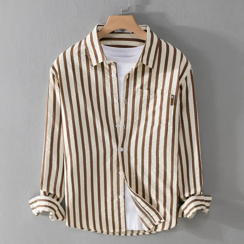 Men’s Classic Striped Button-Down Shirt – Effortless Everyday Style Brown