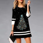 Women’s Festive Reindeer Print Christmas Dress Black 3