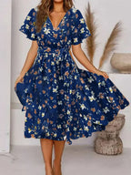 Women’s Elegant Floral Midi Dress Blue