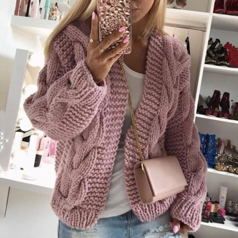 Women’s Oversized Open Chunky Knit Cardigan Pink