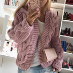 Women’s Oversized Open Chunky Knit Cardigan Pink