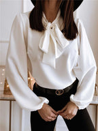 Women’s Elegant Blouse with Long Sleeves and Bow Detail