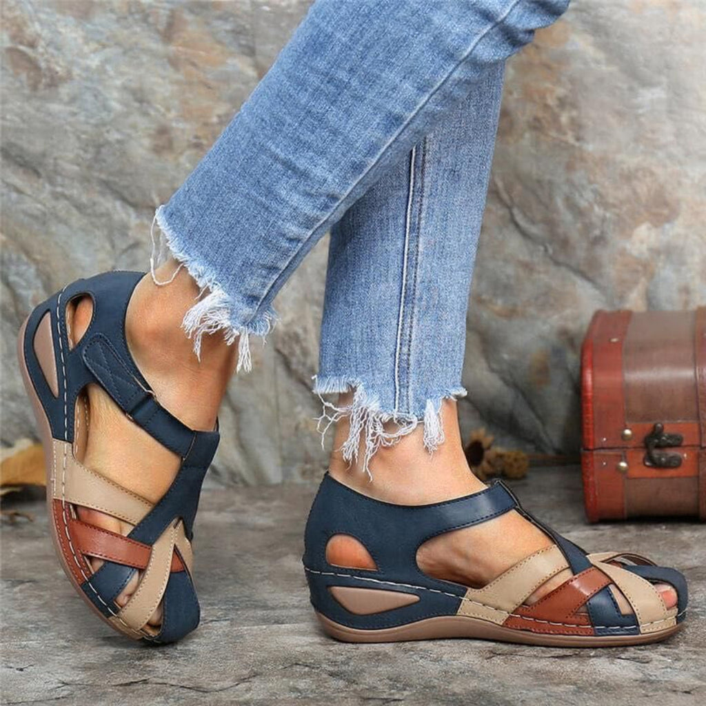 Women’s Colorblock Closed Toe Sandals for Spring and Summer Navy Blue