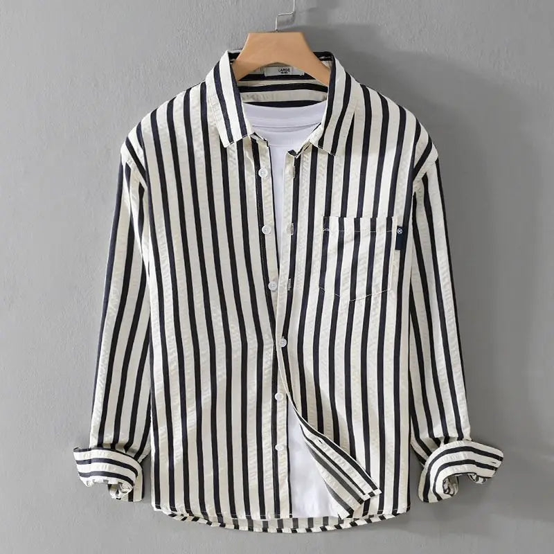 Men’s Classic Striped Button-Down Shirt – Effortless Everyday Style Black