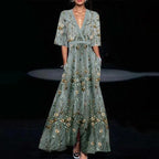 Women’s Flowy Floral Maxi Dress – Relaxed Summer Dress Green