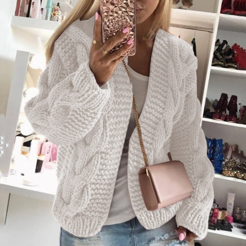 Women’s Oversized Open Chunky Knit Cardigan White