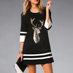 Women’s Festive Reindeer Print Christmas Dress Black 5
