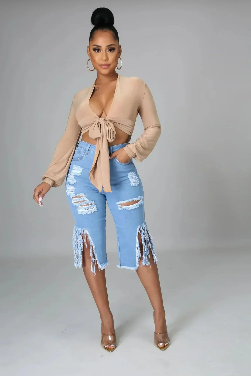 Women’s Ripped Denim Shorts for Casual Everyday Wear Light-Blue