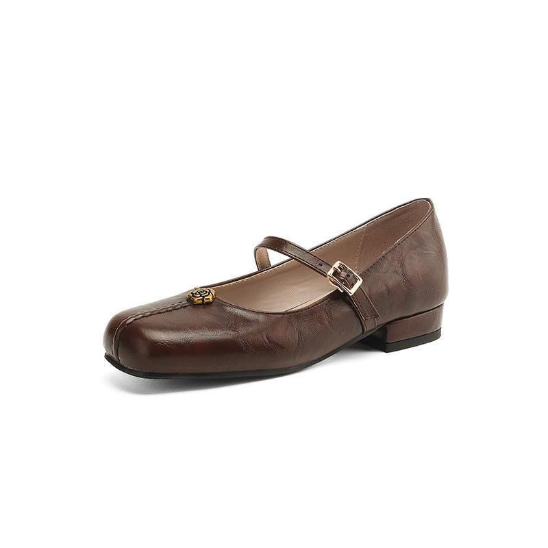 Women’s Classic Ballerina Flats with Strap for Everyday Wear Brown