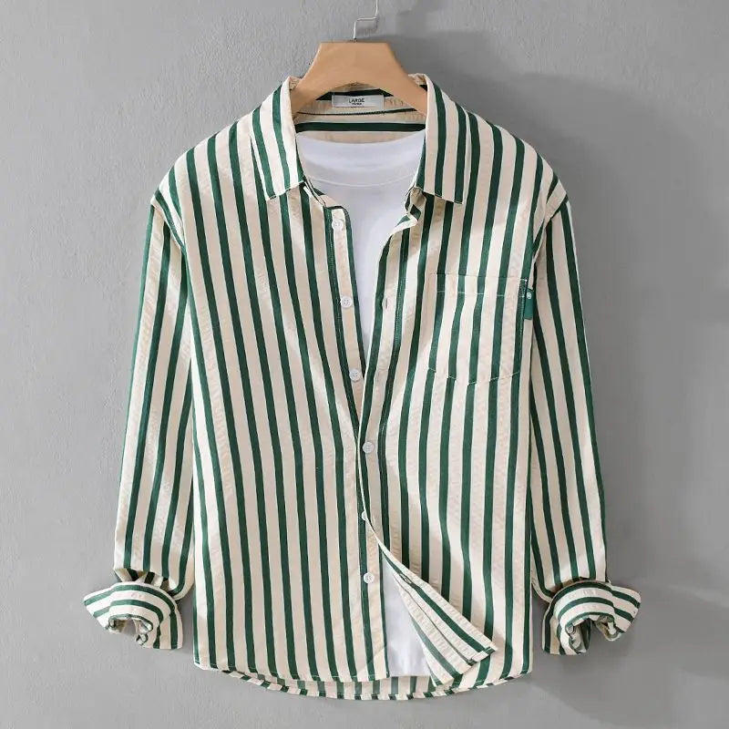 Men’s Classic Striped Button-Down Shirt – Effortless Everyday Style Green