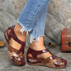 Women’s Colorblock Closed Toe Sandals for Spring and Summer Burgundy Red
