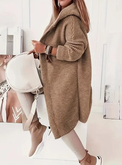 Women’s Hooded Oversized Cardigan with Button-Front Closure
