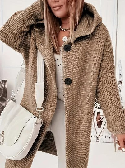 Women’s Hooded Oversized Cardigan with Button-Front Closure