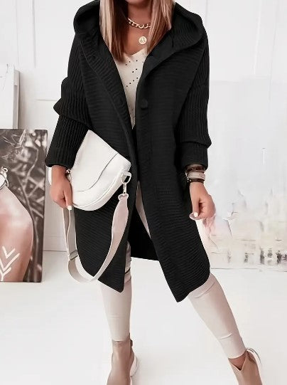 Women’s Hooded Oversized Cardigan with Button-Front Closure