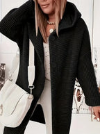 Women’s Hooded Oversized Cardigan with Button-Front Closure Black