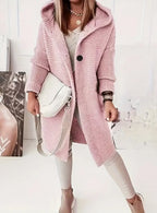 Women’s Hooded Oversized Cardigan with Button-Front Closure Light Pink
