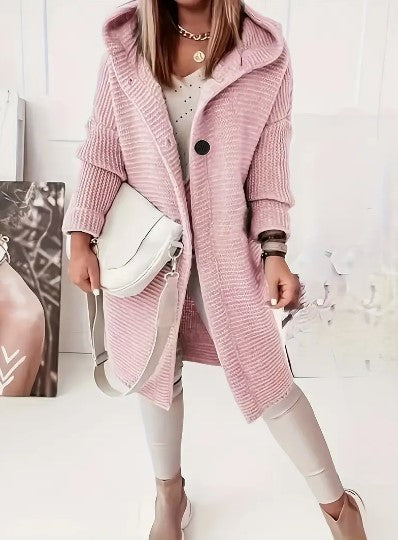 Women’s Hooded Oversized Cardigan with Button-Front Closure Light Pink