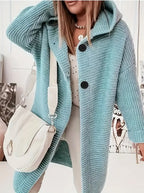 Women’s Hooded Oversized Cardigan with Button-Front Closure Light Blue