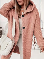 Women’s Hooded Oversized Cardigan with Button-Front Closure Watermelon Red