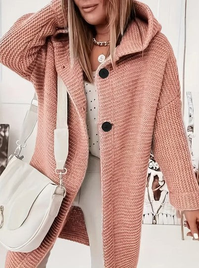 Women’s Hooded Oversized Cardigan with Button-Front Closure Watermelon Red
