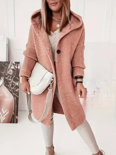 Women’s Hooded Oversized Cardigan with Button-Front Closure