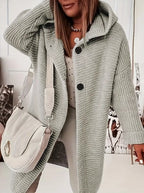 Women’s Hooded Oversized Cardigan with Button-Front Closure Apricot Gray