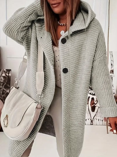 Women’s Hooded Oversized Cardigan with Button-Front Closure Apricot Gray