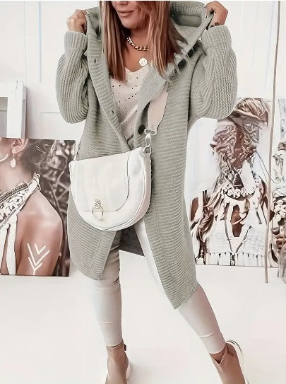 Women’s Hooded Oversized Cardigan with Button-Front Closure