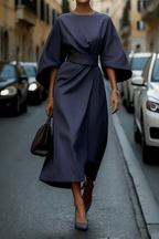 Women’s Elegant Kimono Sleeve Midi Dress Navy Blue