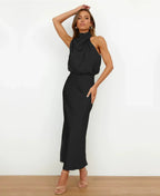 Women’s Elegant Halter Midi Dress Black