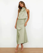 Women’s Elegant Halter Midi Dress Light Green