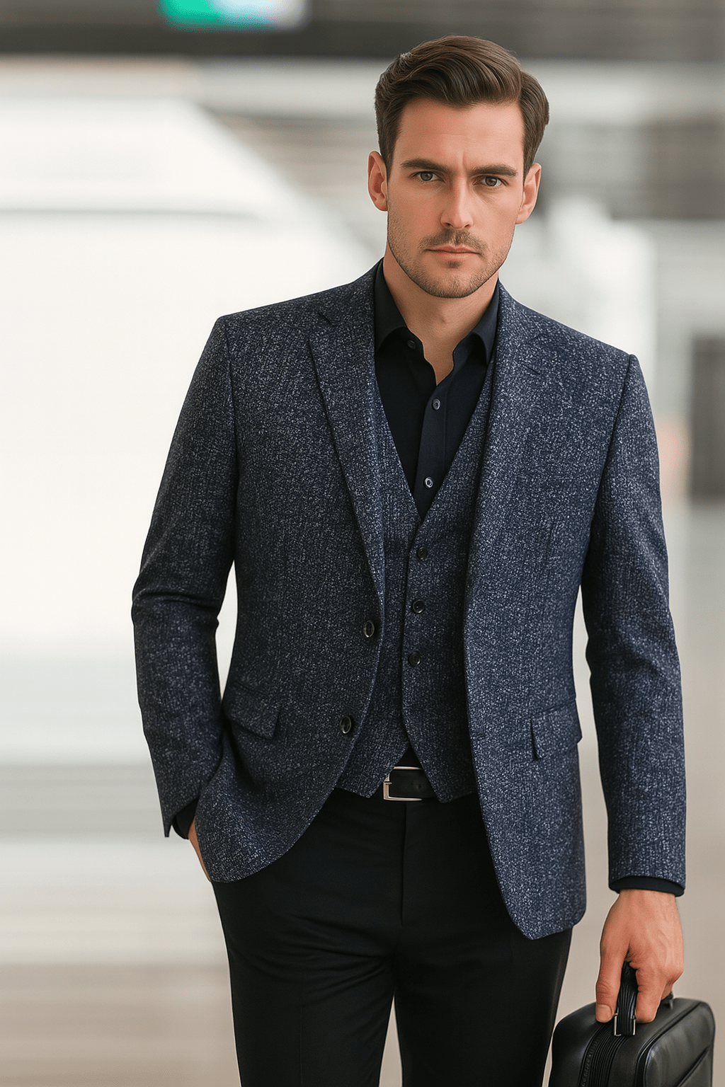 Men’s Slim Tailored Blazer Jacket for Spring and Summer Styling Navy Blue