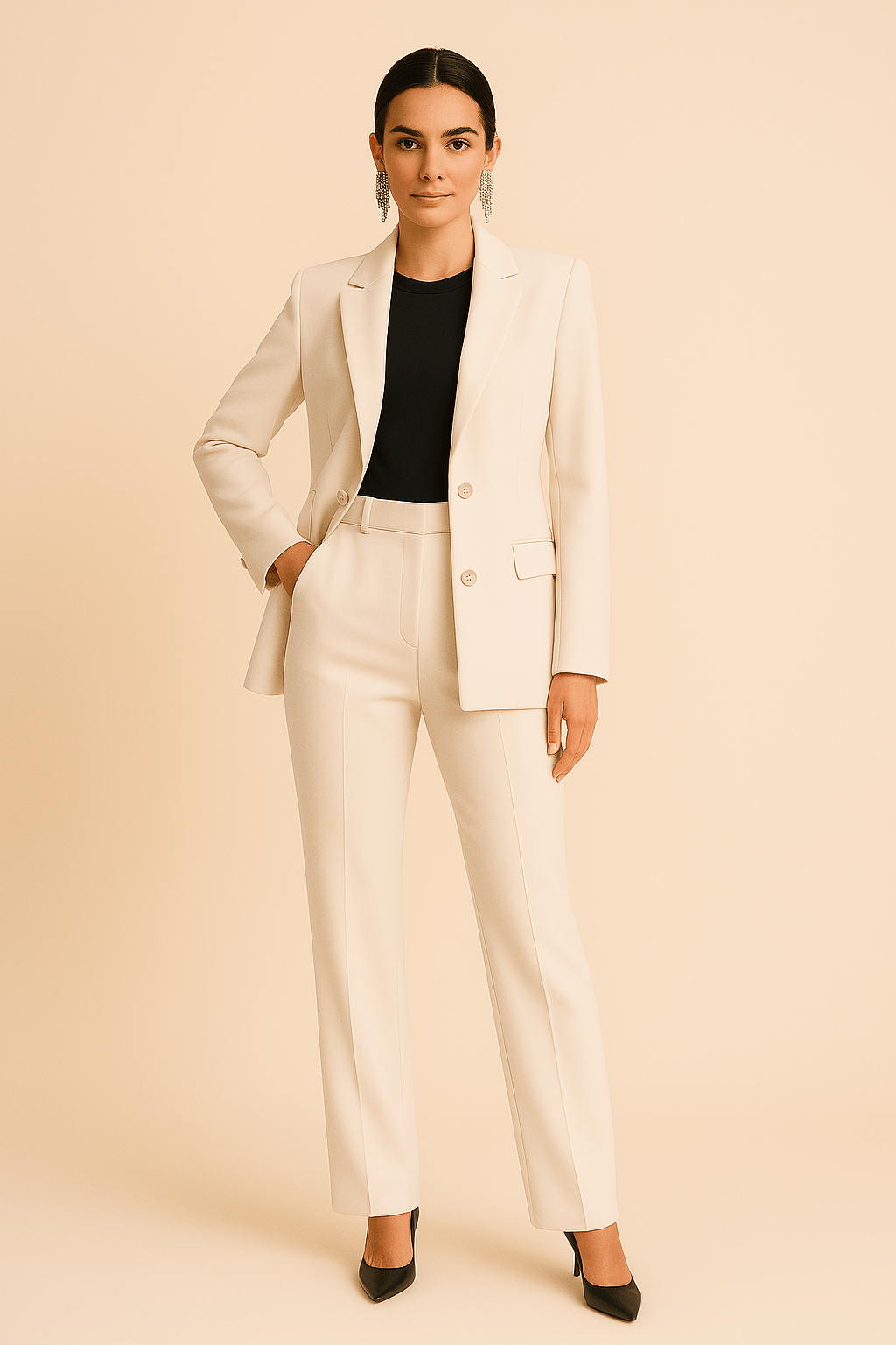 Women’s Tailored Blazer and Pleated Pants Set for Summer Styling Beige