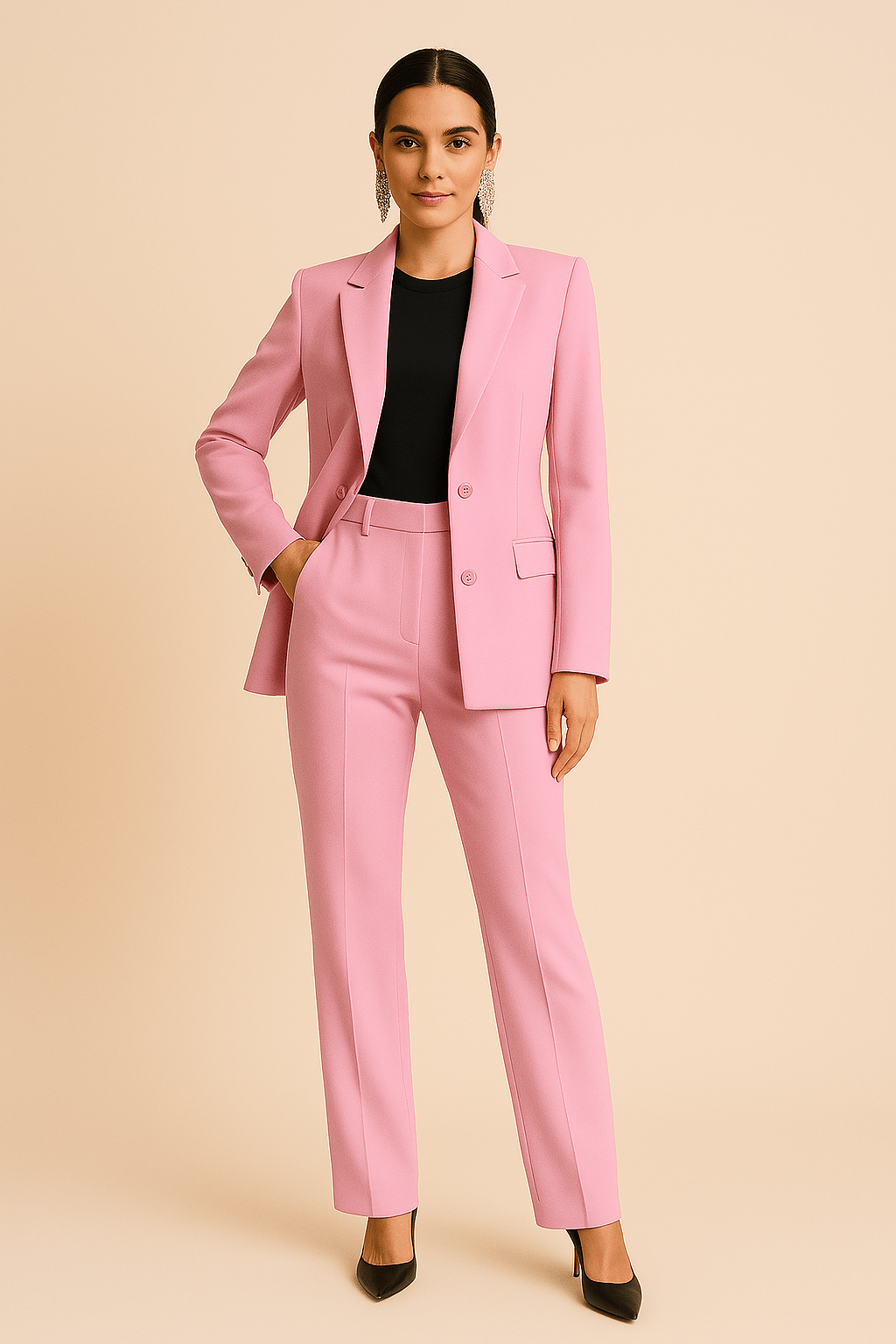 Women’s Tailored Blazer and Pleated Pants Set for Summer Styling Pink