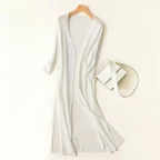 Women’s Long Open Front Cardigan with Side Slits White