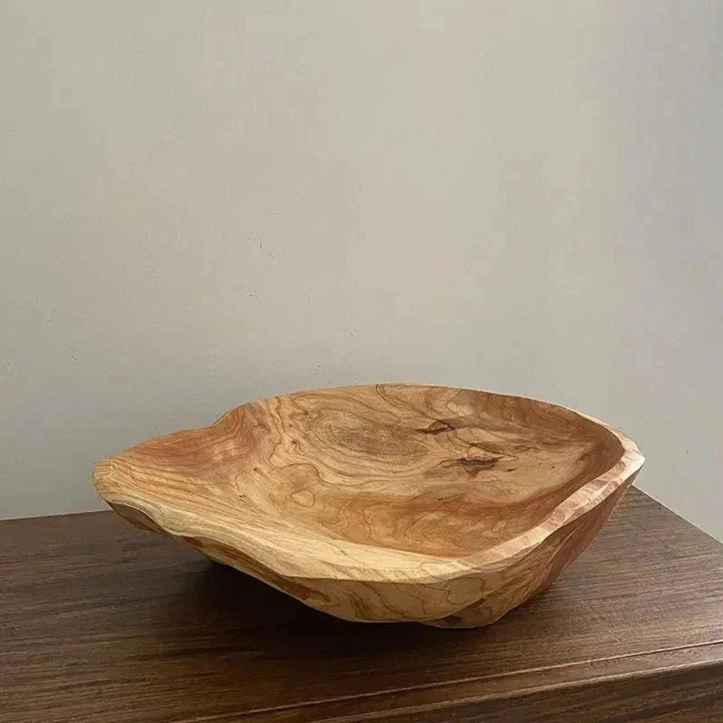 Rustic Carved Wood Fruit Bowl for Home Table Styling Decor