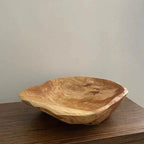 Rustic Carved Wood Fruit Bowl for Home Table Styling Decor